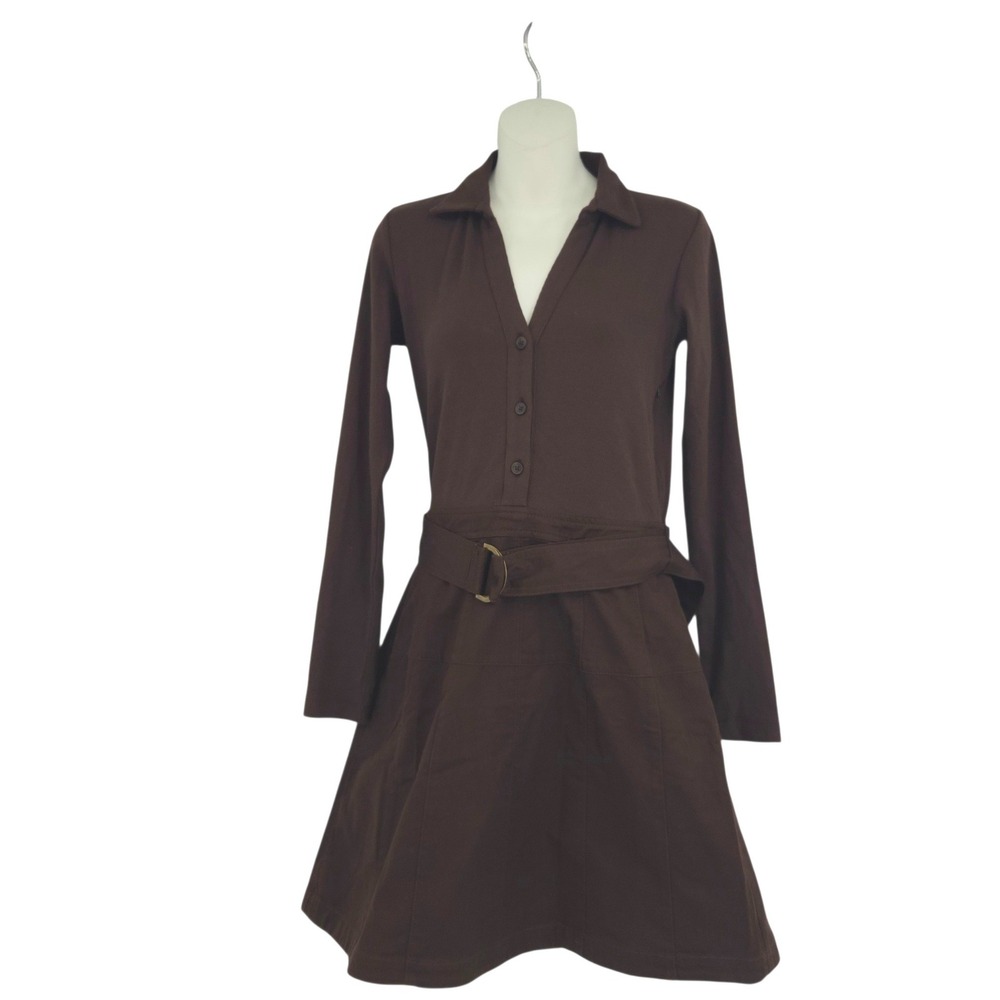 LOFT Shirt Dress Women 0 Brown Long Sleeve Belted Mini Casual Career Preppy Work